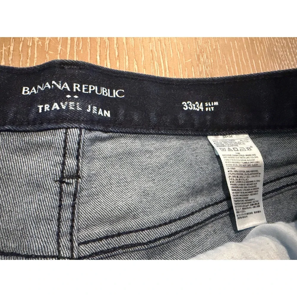 Banana Republic Men's Travel Jeans 33x34 Slim Fit Dark Wash Stretch Denim Pants
